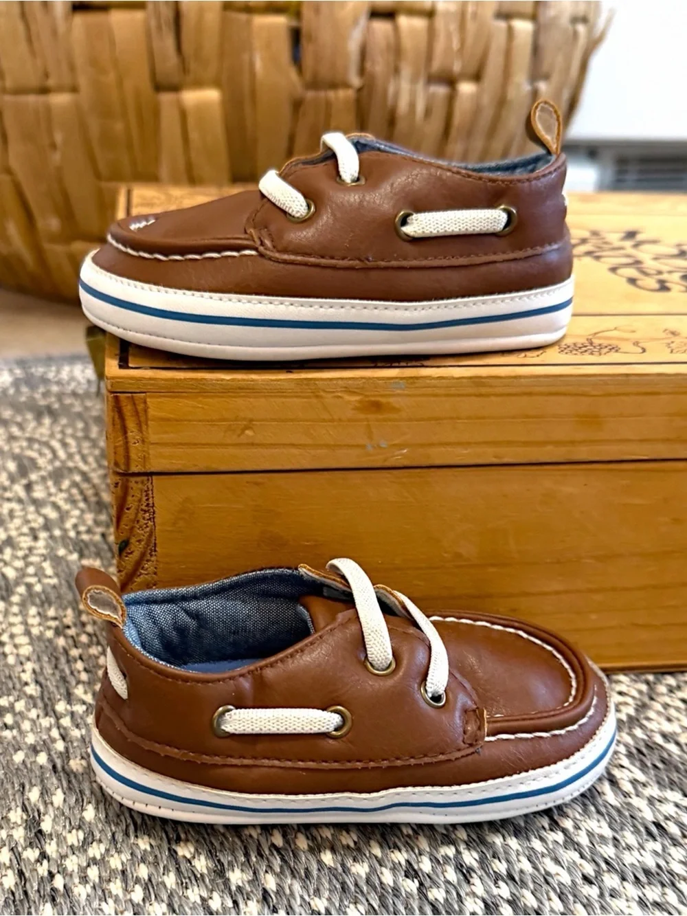 Carter's Baby Boy Brown Boat Shoes Soft Soled Crib Shoes Size 9-12 Months